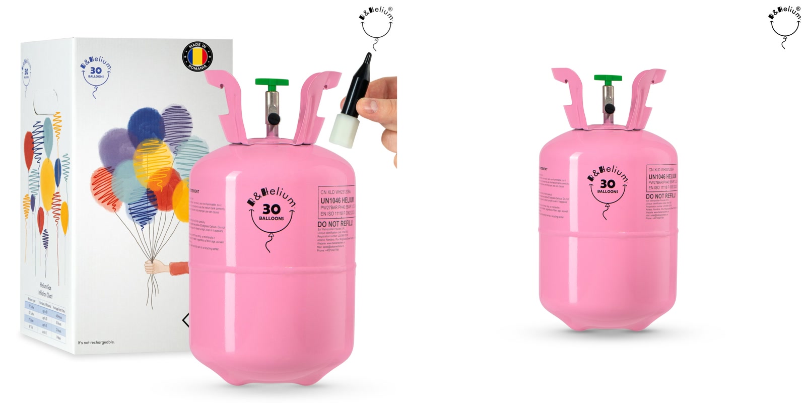 Butelie de heliu roz pentru 30 baloane — B&Helium